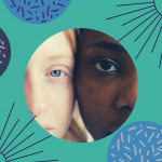 Portrait of a Black child and a White child, with a turquoise background