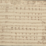 Opening of the autograph manuscript of Mozart's Symphony No.1 in Eb Major, K.16, written when he was 8 years old.