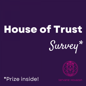 Dark Purple card - House of Trust Survey - Prize inside - Servane Mouazan Conscious Innovation Logo